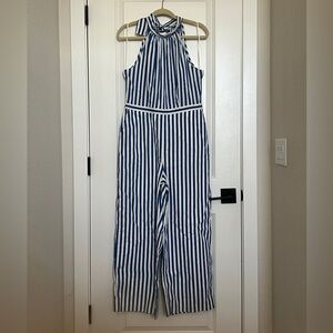 J. Crew Navy and White Striped Halter Jumpsuit